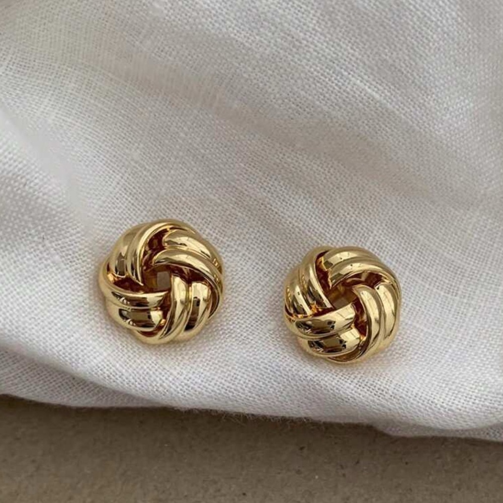 Gold Knot Stud Earrings Classic Twisted Design | Everyday Minimalist Jewelry - Picture 3 of 3